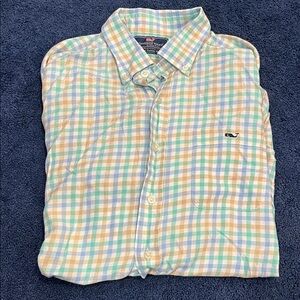 Vineyard Vines Men's Blue and Yellow Plaid Shirt